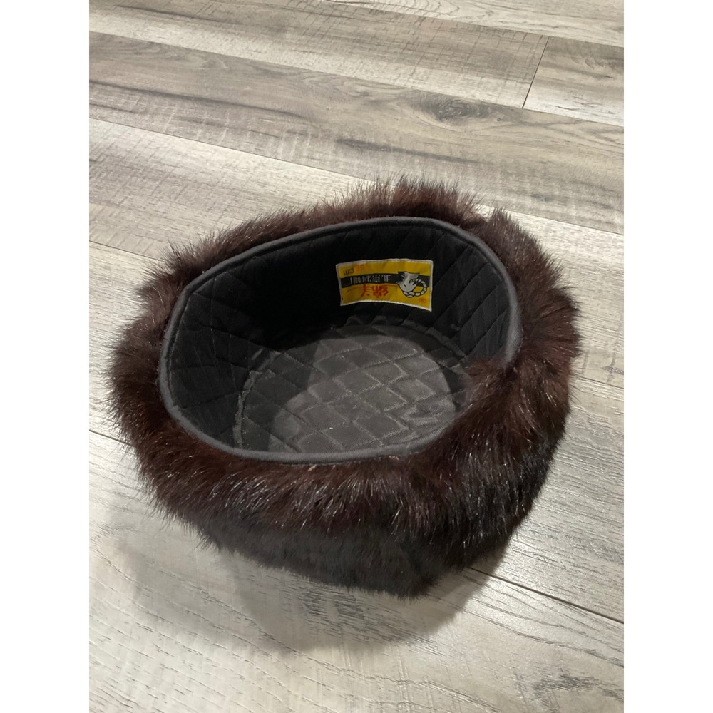 Vintage Ushanka Trapper Fur‎ hat with Ear Flaps Brown Black 59cm - Picture 2 of 12